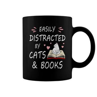 Easily Distracted By Cats And Books Cute Cat & Book Coffee Mug | Mazezy