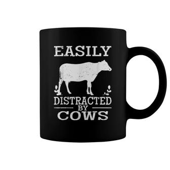 Easily Distracted By Cows Cute Cow Quote Vintage Coffee Mug | Mazezy