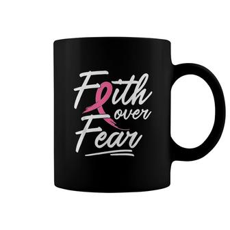 Faith Over Fear Survivor Pink Ribbon Coffee Mug | Mazezy