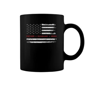 Father Husband Hero American Flag Thin Red Line Firefighter Coffee Mug | Mazezy