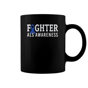 Fighter Als Awareness Month Blue Ribbon Survivor Warrior Coffee Mug | Mazezy