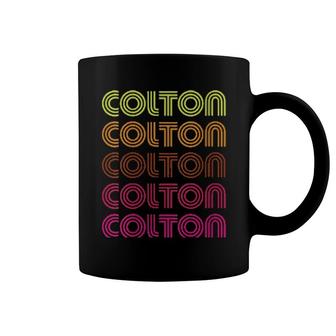 First Name Colton Funky Retro Vintage Disco Design Coffee Mug | Mazezy