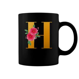 Floral H Alphabet Cute Initial Monogram Letter H Graphic Coffee Mug | Mazezy