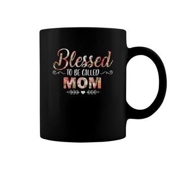 Flower Blessed To Be Called Mom Black Coffee Mug | Mazezy