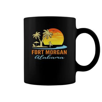 Fort Morgan Alabama Beach Sunset Surfer Palm Trees Coffee Mug | Mazezy