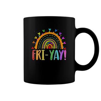 Fri-Yay Teacher Weekend Friday Boho Rainbow Coffee Mug | Mazezy