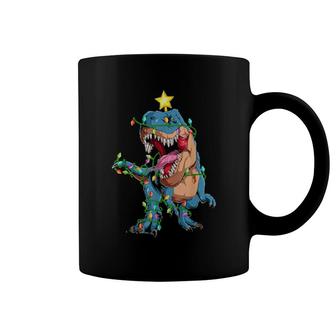 Funny Dinosaur Lighting Xmas Tree Santa Dinosaur Christmas Coffee Mug | Mazezy