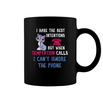 Funny Kitty Cat Temptation Calls Ignore The Phone Coffee Mug | Mazezy