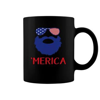 Funny Merica Beard Face And Sunglass Patriotic 4Th July Gift Coffee Mug | Mazezy