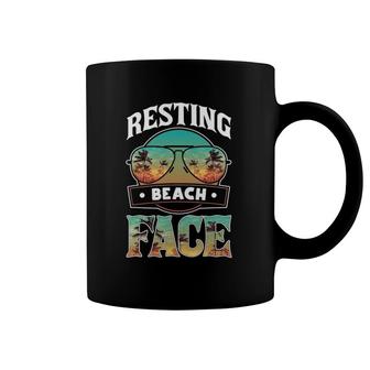 Funny Resting Beach Face Ocean Sunglasses Palm Tree Coffee Mug | Mazezy