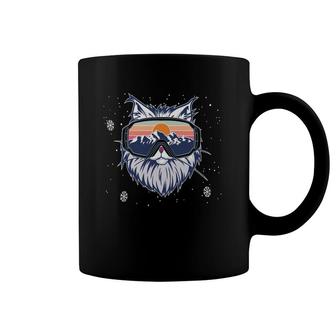 Funny Snowboarding Kitty Cat Skiing Goggles Winter Mountains Coffee Mug | Mazezy CA