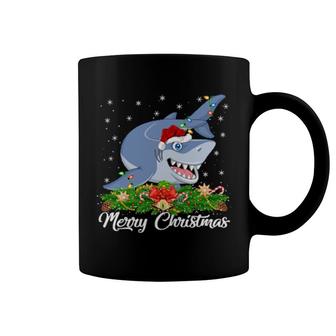 Funny Xmas Matching Santa Hat Great White Shark Christmas Coffee Mug | Mazezy