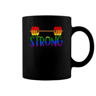 Gay Pride Strong Gym Rainbow Barbell Coffee Mug | Mazezy