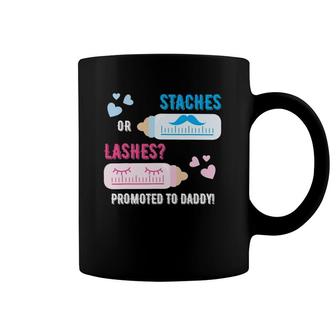 Gender Reveal Staches Or Lashes Promoted To Daddy Coffee Mug | Mazezy