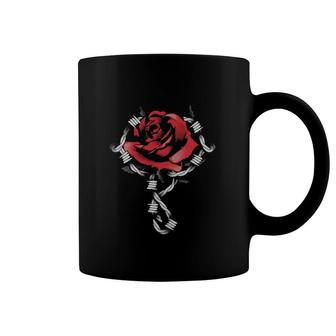 Grunge Barbwire Red Rose Flower Coffee Mug | Mazezy
