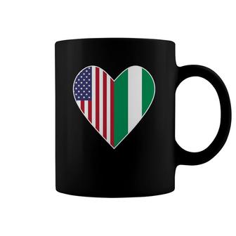 Half Nigeria Flag Half American Flag Love Heart Coffee Mug | Mazezy