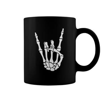 Halloween Skeleton Hand Horns Rock N Roll Music Lover Coffee Mug | Mazezy
