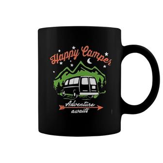 Happy Camper Letter Print Cute Graphic Mountain Climbing Coffee Mug | Mazezy