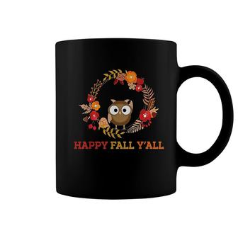 Happy Fall Yall Cute Owl Southerner Wreath Brown Coffee Mug - Seseable