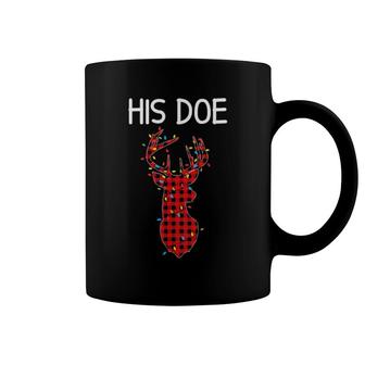 Her Buck His Doe Plaid Christmas Couple Matching Pajama Sets Coffee Mug | Mazezy