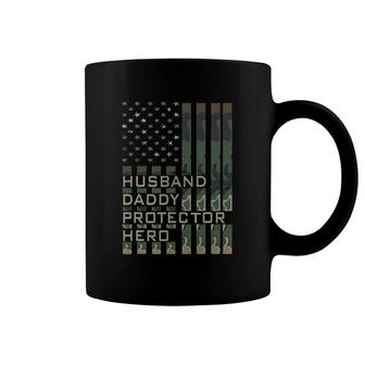 Husband Daddy Protector Hero Father's Day American Flag Coffee Mug | Mazezy