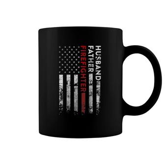 Husband Father Firefighter Thin Red Line American Flag Coffee Mug | Mazezy