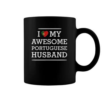 I Love My Awesome Portuguese Husband Flag Heart Tee For Wife Coffee Mug | Mazezy