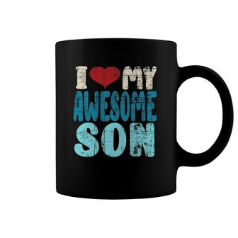 I Love My Awesome Son Dad And Mom Love Their Son Distressed Coffee Mug | Mazezy