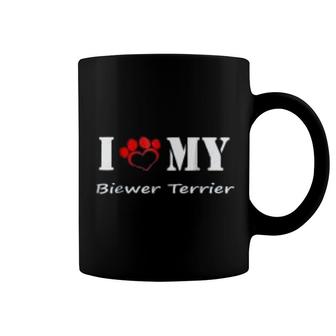 I Love My Biewer Terrier Paws Print Coffee Mug | Mazezy