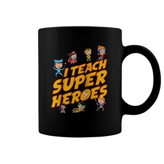 I Teach Superheroes First Grade Teacher Pre-K Teacher Raglan Baseball Tee Coffee Mug | Mazezy