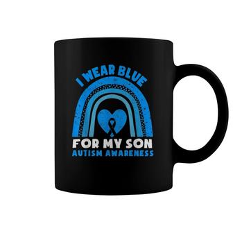 I Wear Blue For My Son Autism Awareness Day Rainbow Dad Mom Coffee Mug | Mazezy