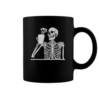 Iced Coffee Skeleton Drinking Funny Halloween Skull Vintage Coffee Mug | Mazezy