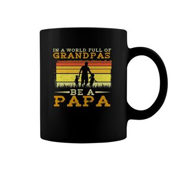 In A World Full Of Grandpas Be A Papa Father's Day Dad And Kids Silhouette Vintage Coffee Mug | Mazezy