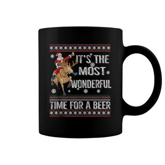 Its The Most Wonderful Time For A Beer Santa Riding Reindeer Coffee Mug | Mazezy CA