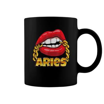 Juicy Lips Gold Chain Aries Zodiac Sign Coffee Mug | Mazezy