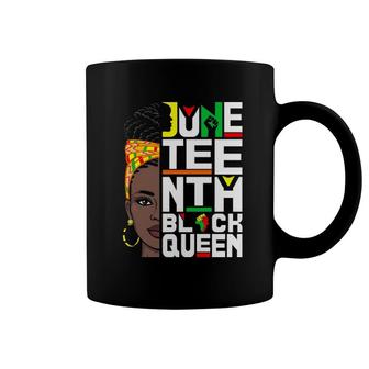 Juneteenth Black Queen Melanin Afro Headwrap African Map Raised Fist Coffee Mug | Mazezy
