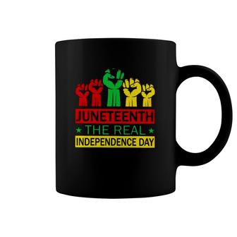 Juneteenth The Real Independence Day Colorful Raised Fists Coffee Mug | Mazezy