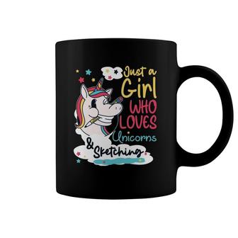 Just A Girl Who Loves Unicorns & Sketching Pullover Coffee Mug | Mazezy