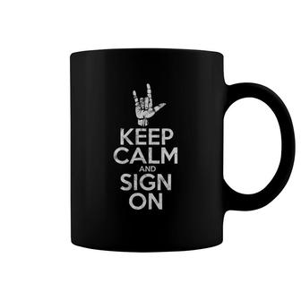Keep Calm And Sign On Asl Hand Sign Ily Deaf Pride Vintage Coffee Mug | Mazezy