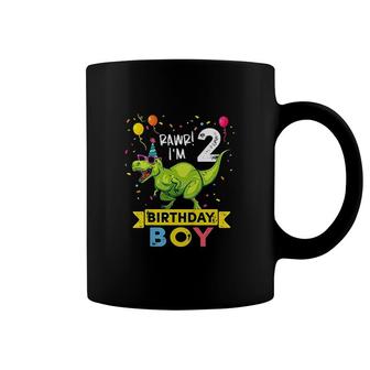 Kids 2 Year Old 2nd Birthday Boy Rex Dinosaur Coffee Mug - Seseable