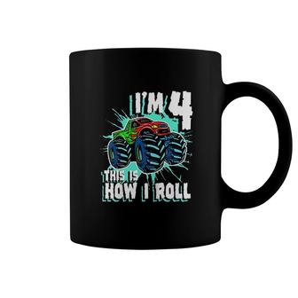 Kids 4 Year Old Boy Monster Truck Birthday Party 4th Boys Coffee Mug - Seseable