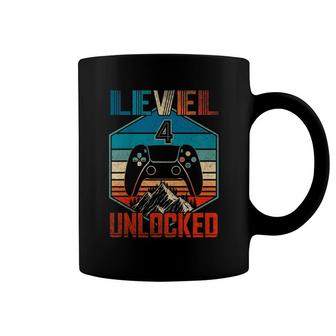 Kids 4Th Birthday Vintage Level 4 Unlocked Video Gamer Coffee Mug - Seseable