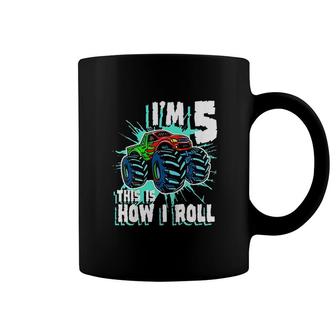 Kids 5 Year Old Boy Monster Truck Birthday Party 5th Boys Coffee Mug - Seseable