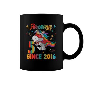 Kids 5 Years Old Unicorn Superhero Rainbow 5Th Birthday Party Coffee Mug | Mazezy