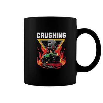 Kids Monster Truck Crushing I Am 3 Your Monster Truck 3th Birthday Coffee Mug - Seseable