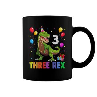 Kids Three Rex 3Rd Birthday Third Dinosaur 3 Year Old Coffee Mug - Seseable