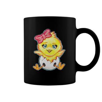Kids Yellow Baby Chick With Pink Bow Girls Coffee Mug | Mazezy