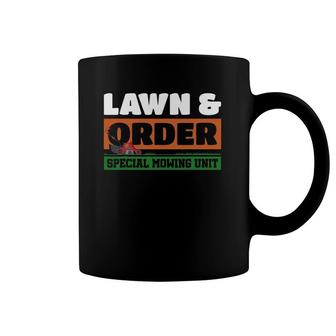 Lawn And Order Special Mowing Unit Humor Parody Lawnmower Coffee Mug | Mazezy AU