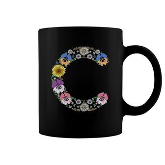 Letter C Initial Monogram Pansies Floral Alphabet Letters Coffee Mug | Mazezy