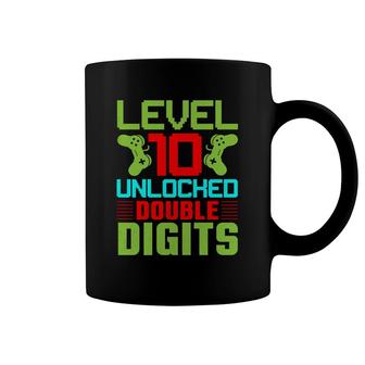 Level 10 Unlocked Double Digits Gamers 10Th Birthday 10 Years Old Coffee Mug - Seseable